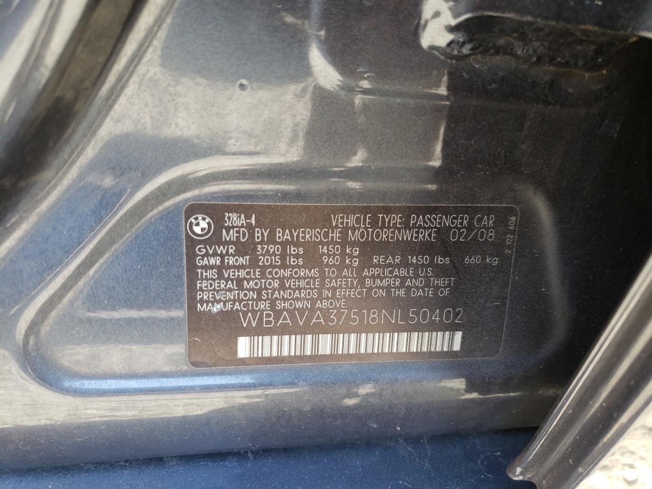Photo 10 from auction – 2008 BMW 328 I with VIN WBAVA37518NL50402