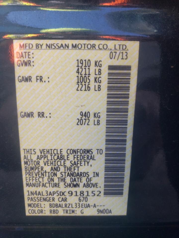 Photo 10 from auction – 2013 NISSAN ALTIMA 2.5 with VIN 1N4AL3AP5DC918152