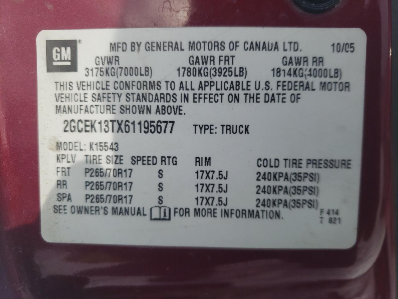 Photo 10 from auction – 2006 CHEVROLET SILVERADO with VIN 2GCEK13TX61195677