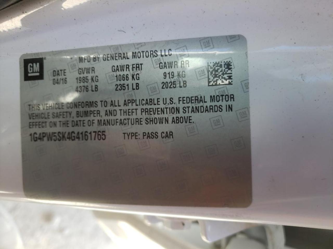 Photo 10 from auction – 2016 BUICK VERANO SPO with VIN 1G4PW5SK4G4161765