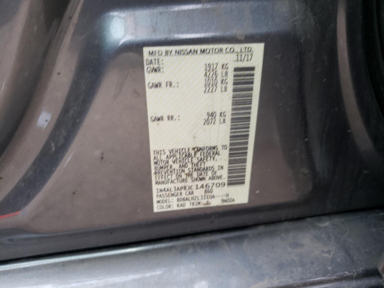 Photo 10 from auction – 2018 NISSAN ALTIMA 2.5 with VIN 1N4AL3AP8JC146709
