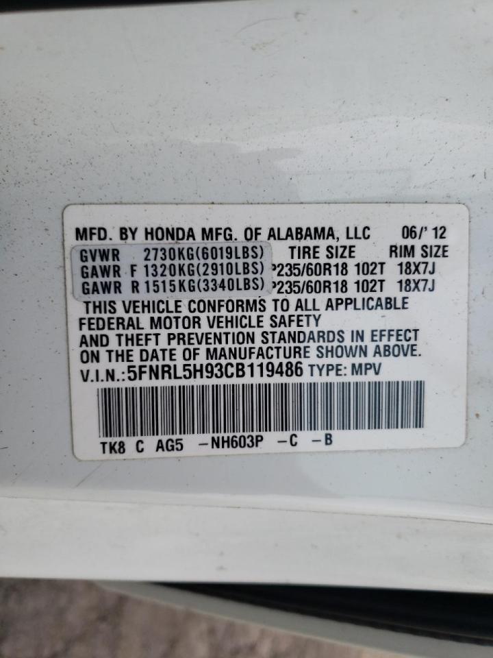 Photo 10 from auction – 2012 HONDA ODYSSEY TO with VIN 5FNRL5H93CB119486