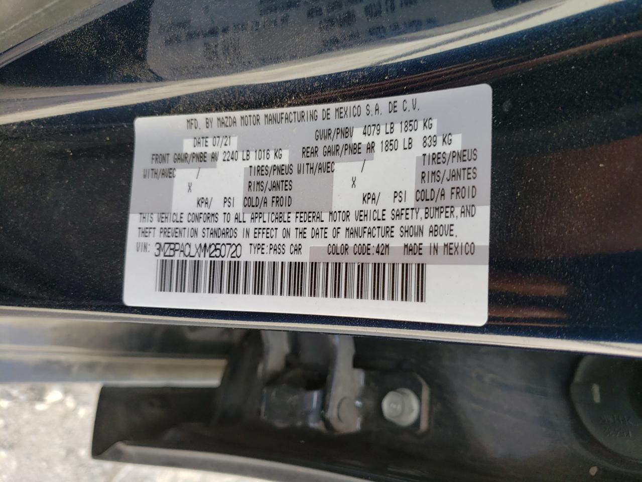 Photo 10 from auction – 2021 MAZDA 3 PREFERRE with VIN 3MZBPACLXMM250720
