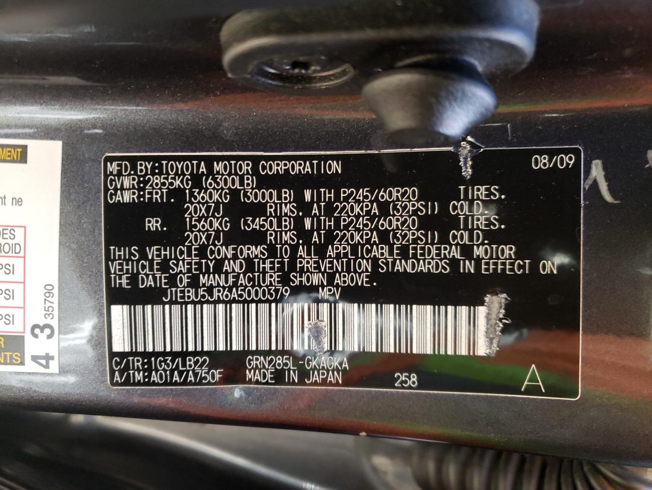 Photo 10 from auction – 2010 TOYOTA 4RUNNER SR with VIN JTEBU5JR6A5000379
