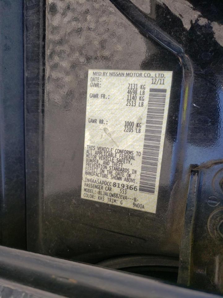 Photo 10 from auction – 2012 NISSAN MAXIMA S with VIN 1N4AA5AP0CC819366