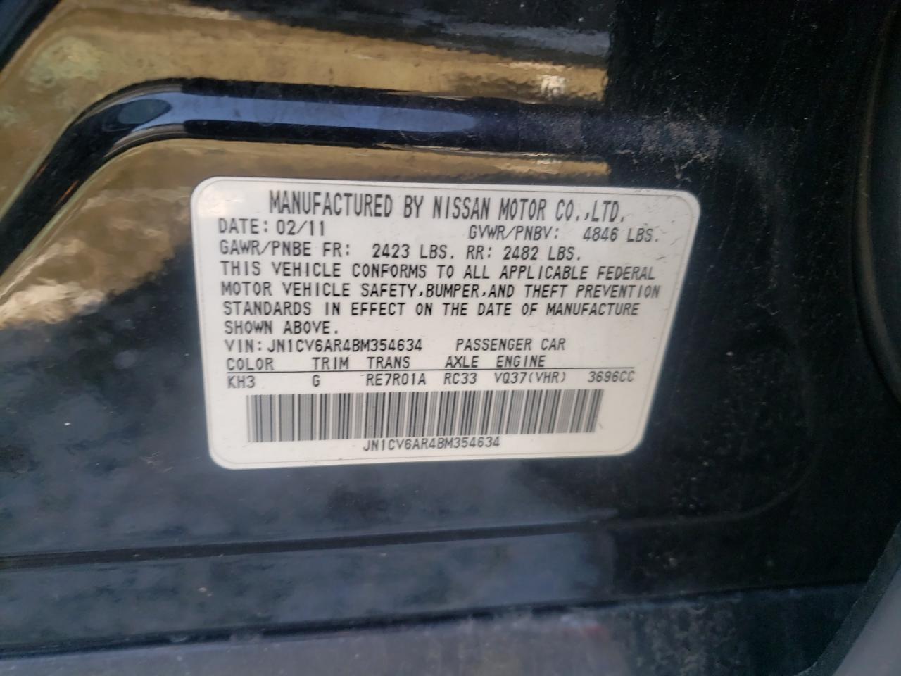 Photo 10 from auction – 2011 INFINITI G37 with VIN JN1CV6AR4BM354634
