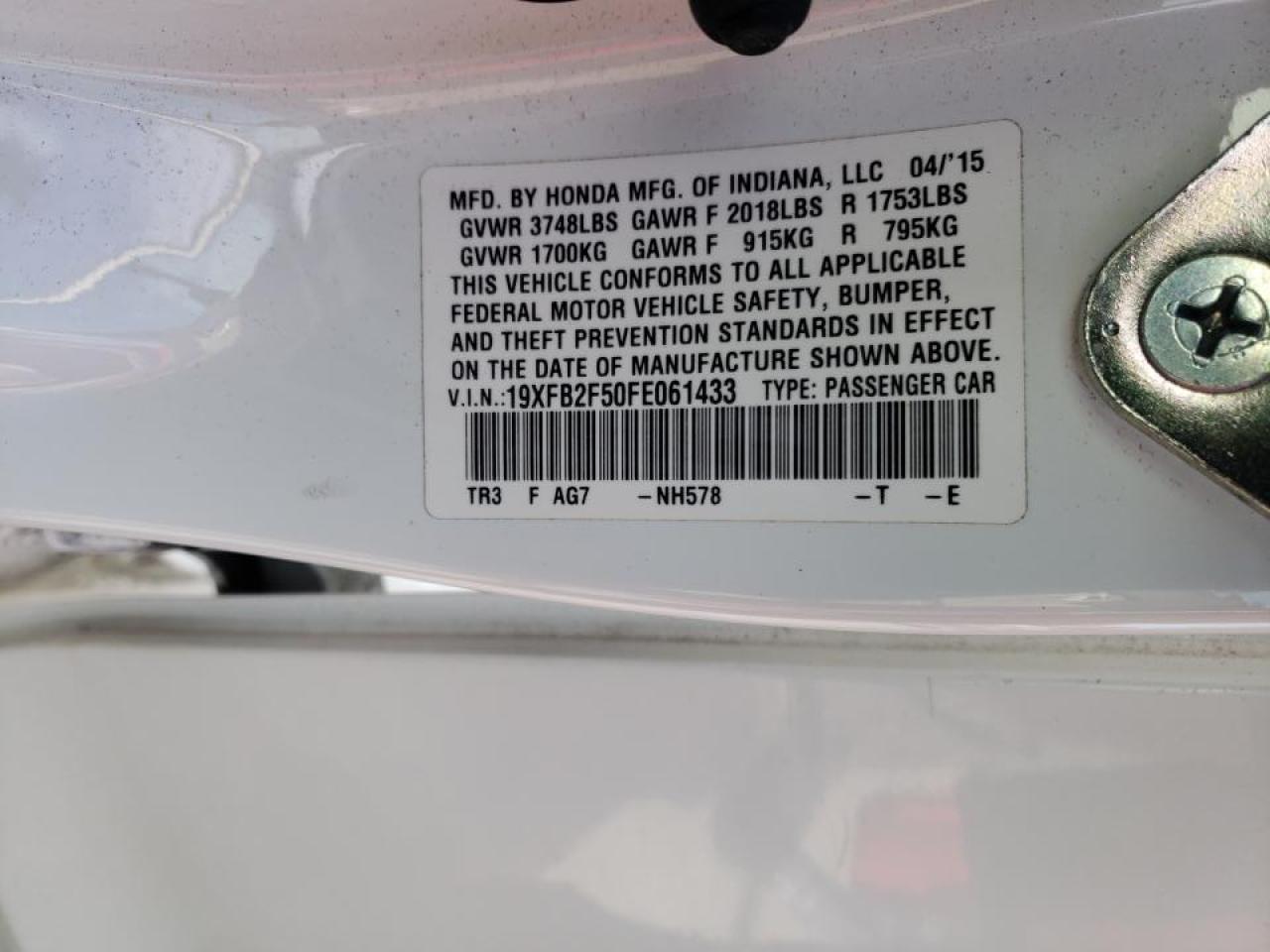 Photo 10 from auction – 2015 HONDA CIVIC LX with VIN 19XFB2F50FE061433