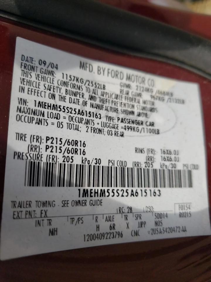 Photo 10 from auction – 2005 MERCURY SABLE GS with VIN 1MEHM55S25A615163