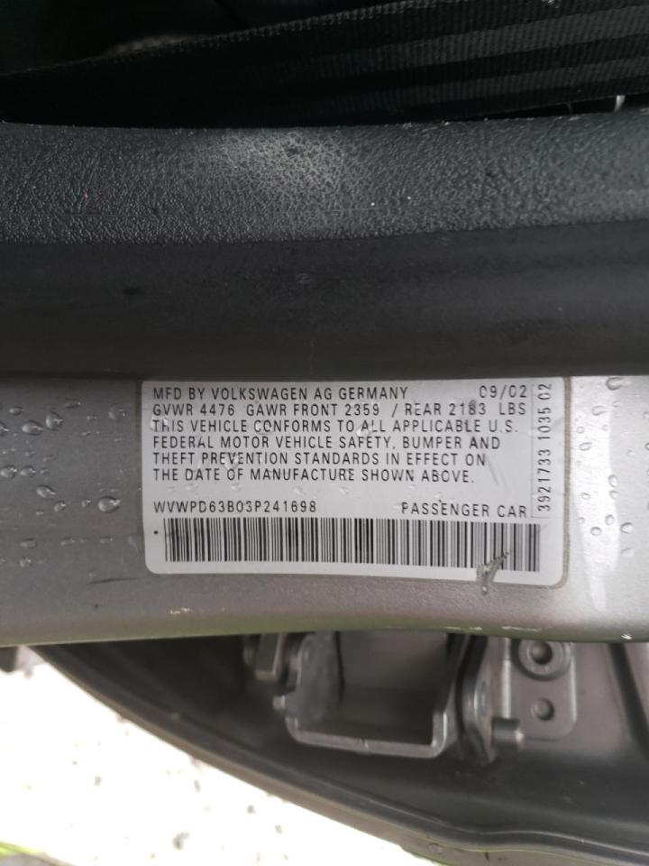 Photo 10 from auction – 2003 VOLKSWAGEN PASSAT GLS with VIN WVWPD63B03P241698