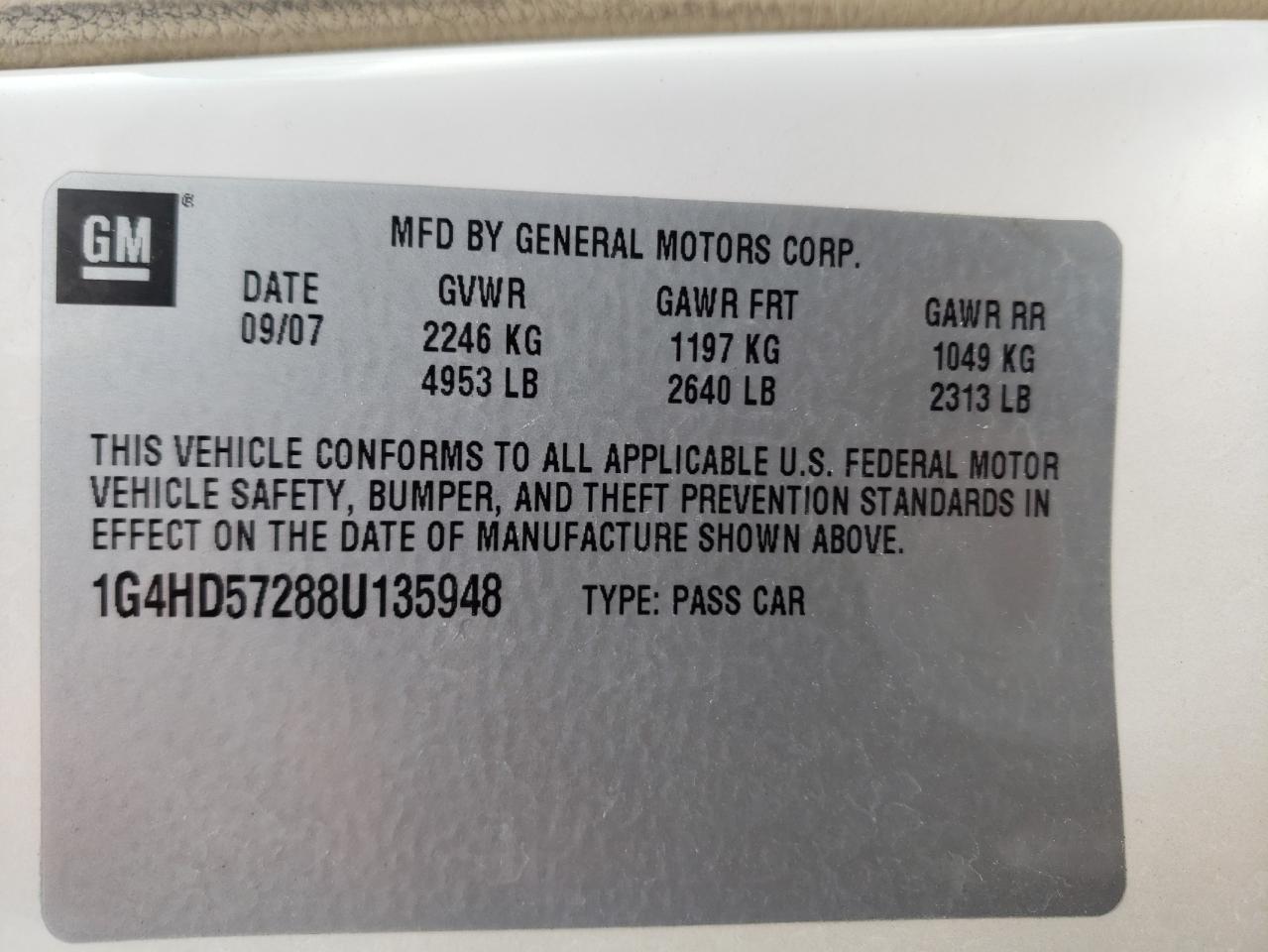 Photo 10 from auction – 2008 BUICK LUCERNE CX with VIN 1G4HD57288U135948