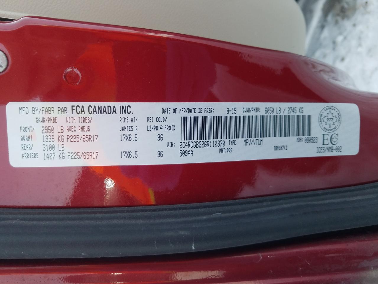 Photo 10 from auction – 2016 DODGE GRAND CARA with VIN 2C4RDGBG2GR110370