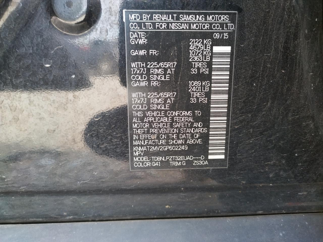 Photo 10 from auction – 2016 NISSAN ROGUE S with VIN KNMAT2MV2GP602249