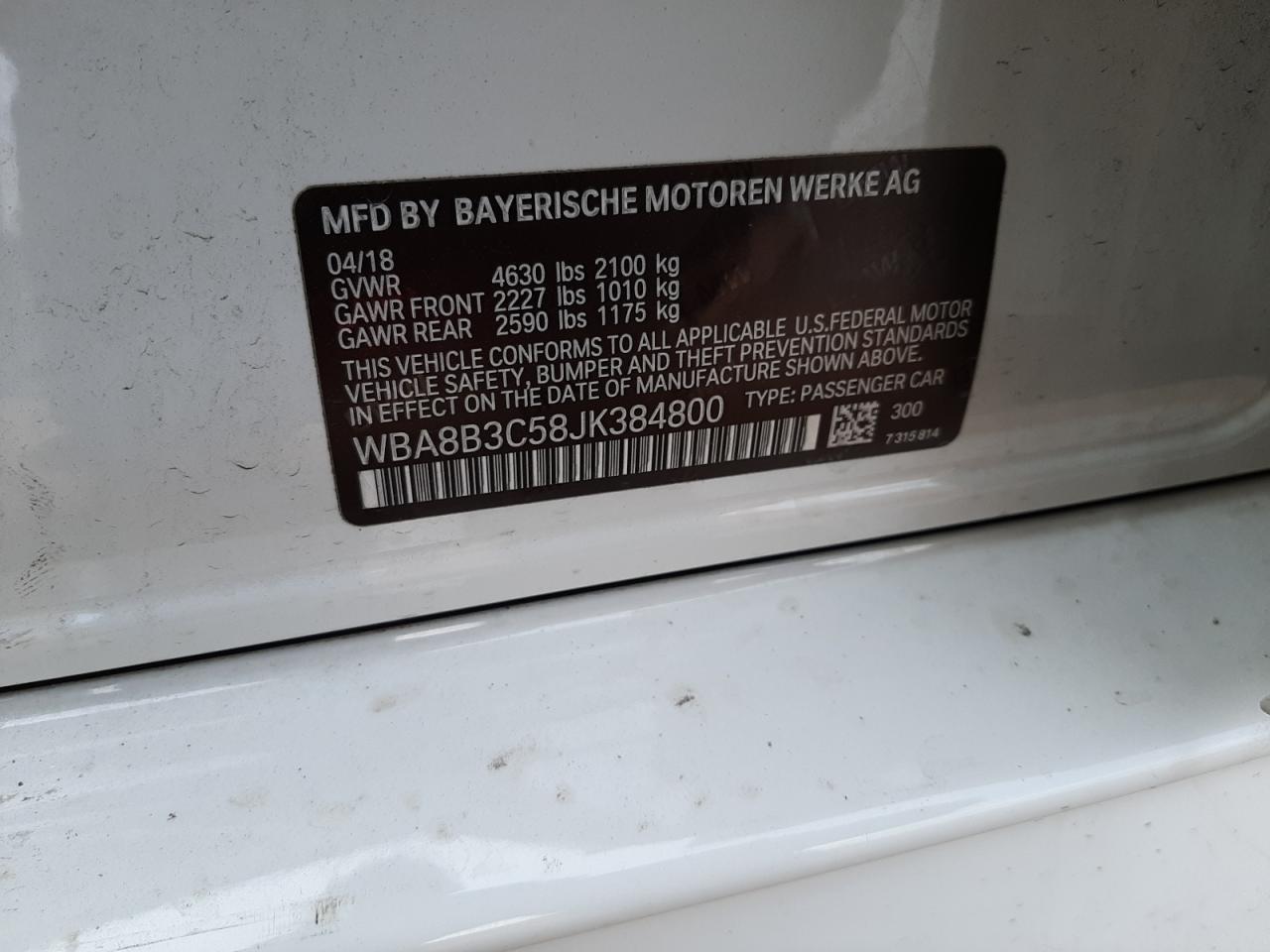 Photo 10 from auction – 2018 BMW 340 I with VIN WBA8B3C58JK384800