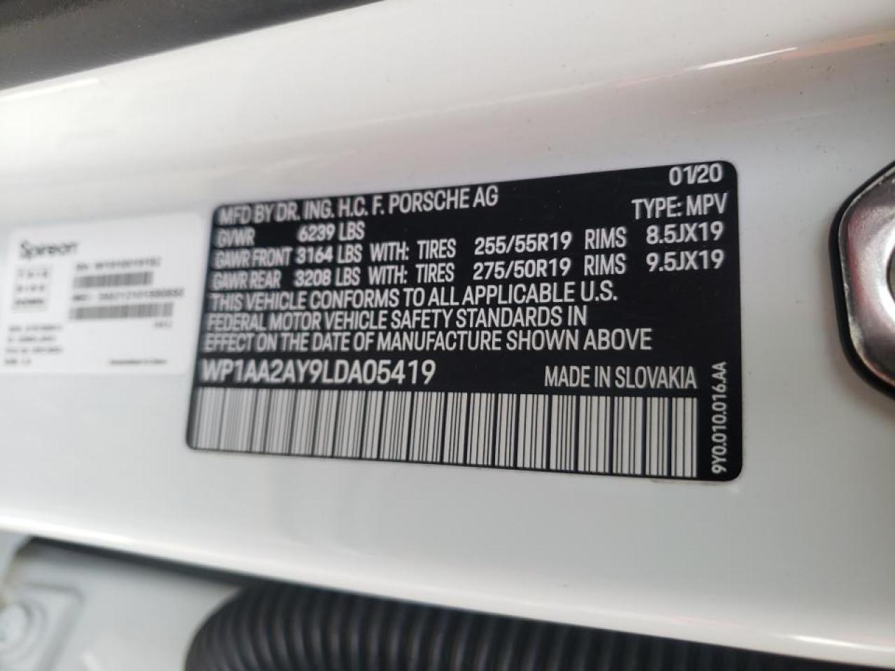 Photo 10 from auction – 2020 PORSCHE CAYENNE with VIN WP1AA2AY9LDA05419