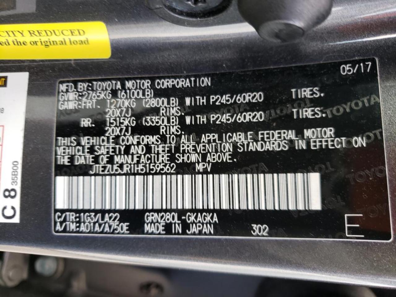 Photo 10 from auction – 2017 TOYOTA 4RUNNER SR with VIN JTEZU5JR1H5159562