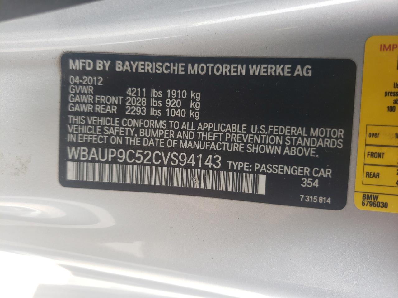 Photo 10 from auction – 2012 BMW 128 I with VIN WBAUP9C52CVS94143