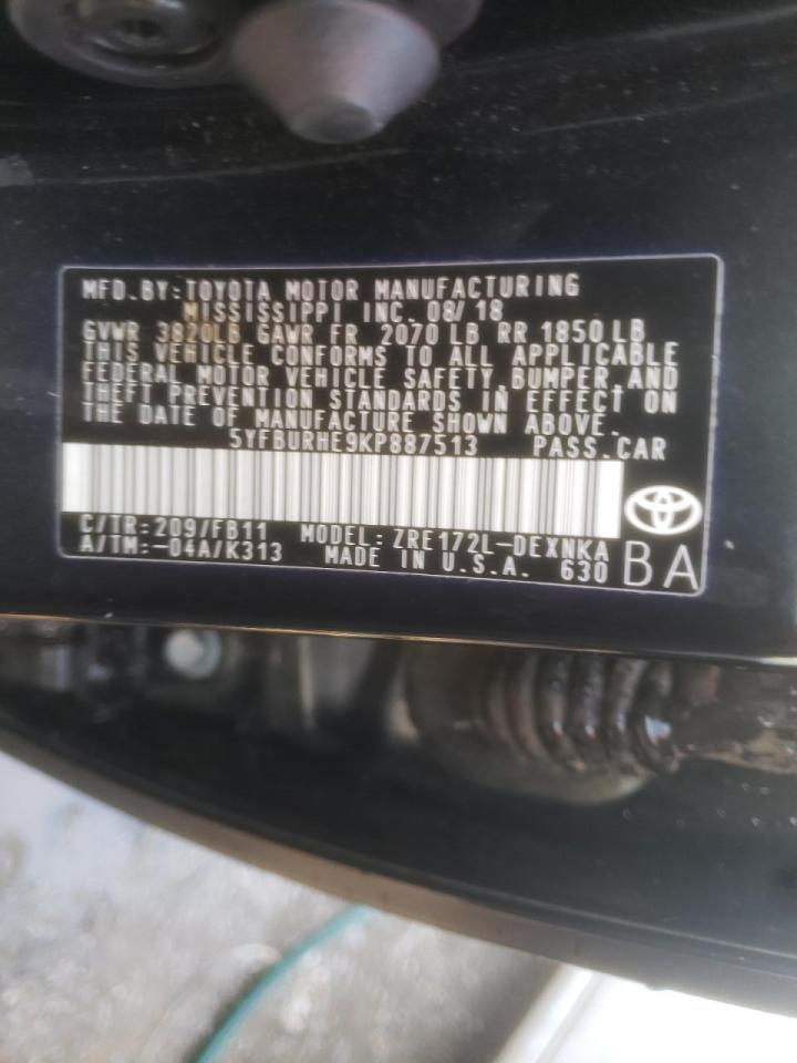 Photo 10 from auction – 2019 TOYOTA COROLLA L with VIN 5YFBURHE9KP887513