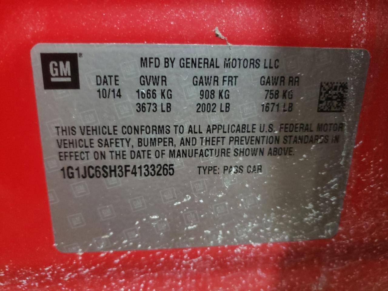 Photo 10 from auction – 2015 CHEVROLET SONIC LT with VIN 1G1JC6SH3F4133265