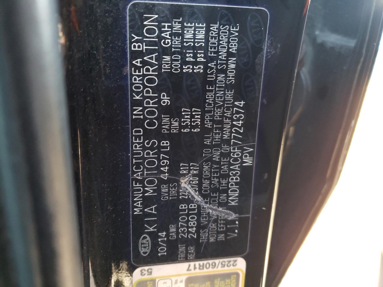 Photo 10 from auction – 2015 KIA SPORTAGE L with VIN KNDPB3AC6F7724374