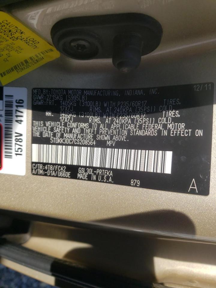 Photo 10 from auction – 2012 TOYOTA SIENNA LE with VIN 5TDKK3DC7CS208564