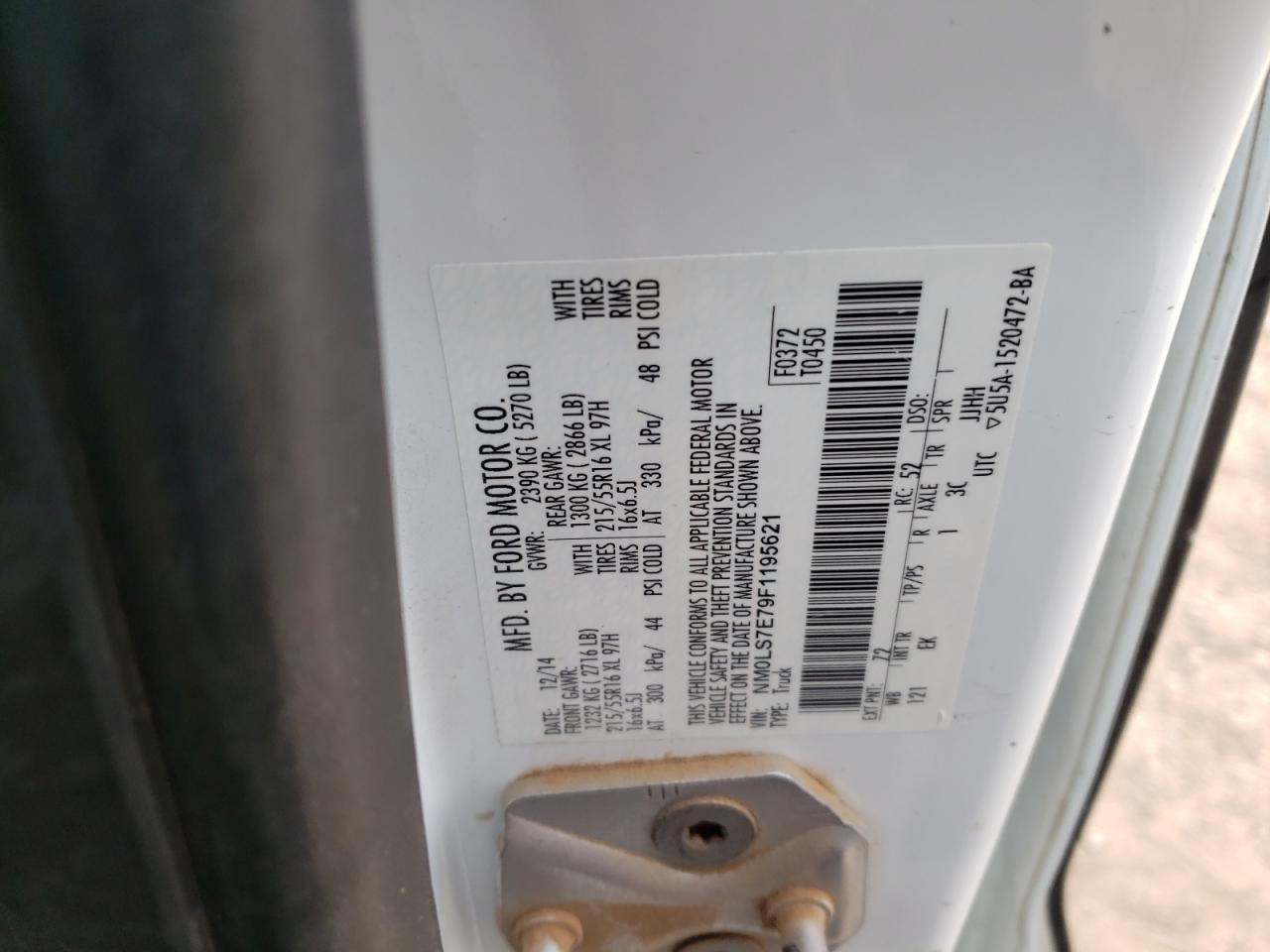Photo 10 from auction – 2015 FORD TRANSIT CO with VIN NM0LS7E79F1195621