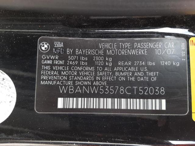 Photo 10 from auction – 2008 BMW 550 I with VIN WBANW53578CT52038