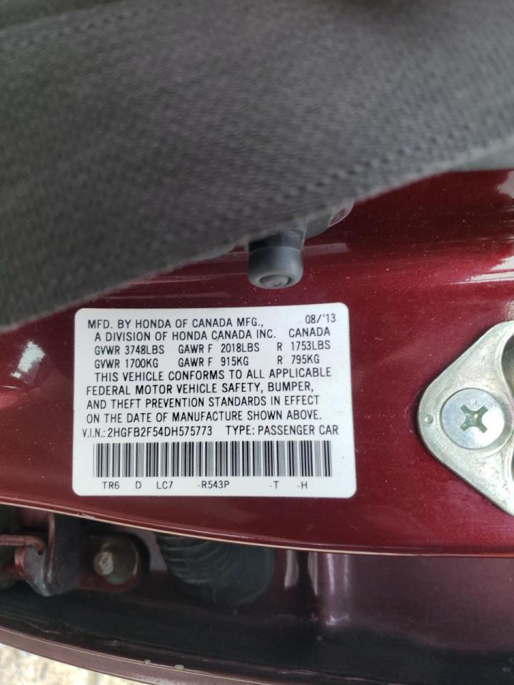 Photo 10 from auction – 2013 HONDA CIVIC LX with VIN 2HGFB2F54DH575773