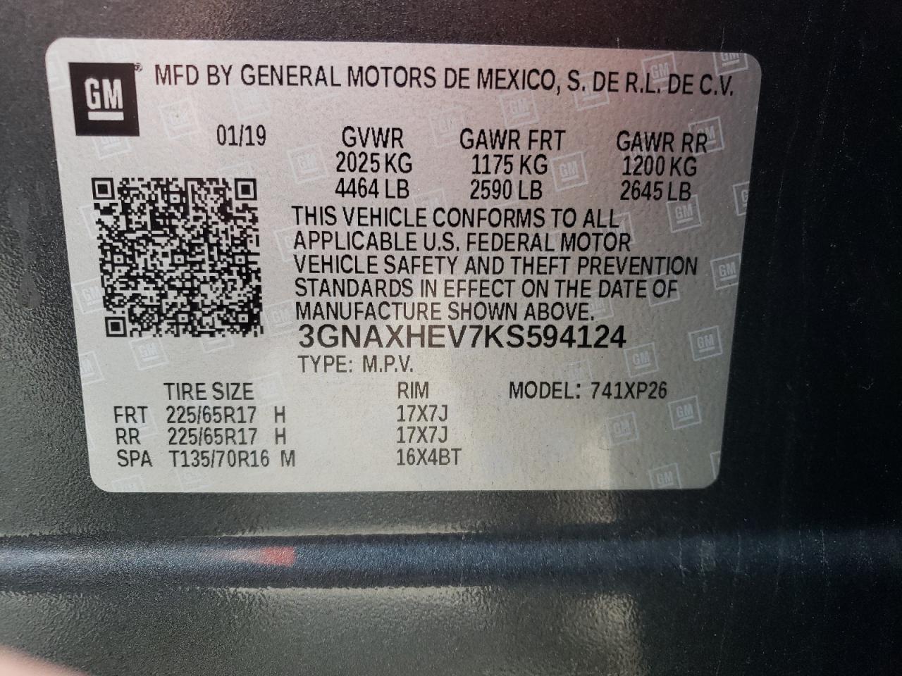 Photo 10 from auction – 2019 CHEVROLET EQUINOX LS with VIN 3GNAXHEV7KS594124