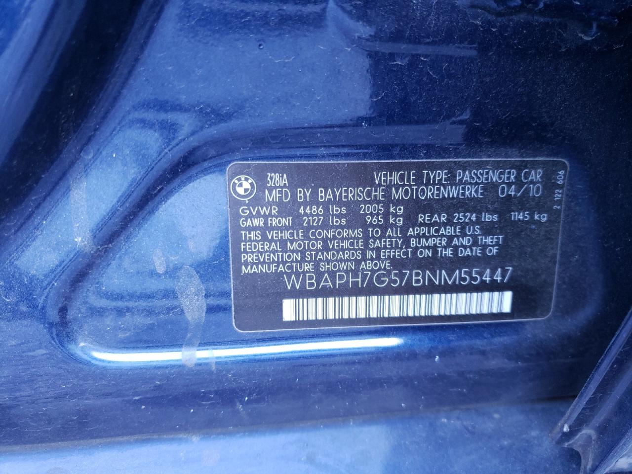 Photo 10 from auction – 2011 BMW 328 I with VIN WBAPH7G57BNM55447
