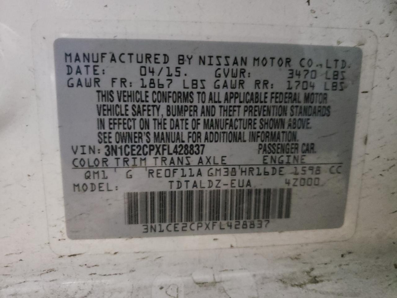 Photo 10 from auction – 2015 NISSAN VERSA NOTE with VIN 3N1CE2CPXFL428837