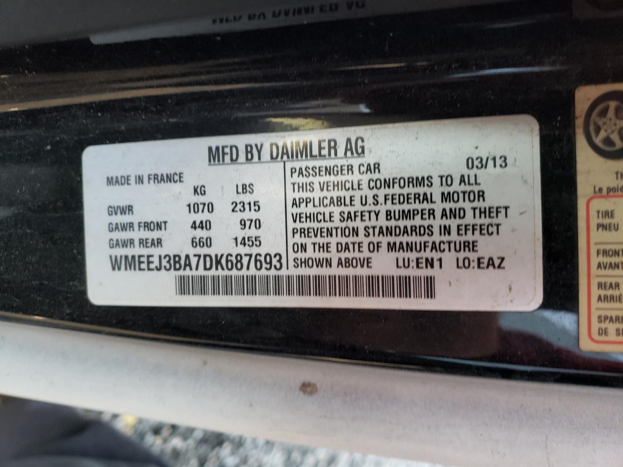 Photo 10 from auction – 2013 SMART FORTWO PUR with VIN WMEEJ3BA7DK687693