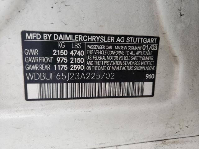 Photo 10 from auction – 2003 MERCEDES-BENZ E 320 with VIN WDBUF65J23A225702