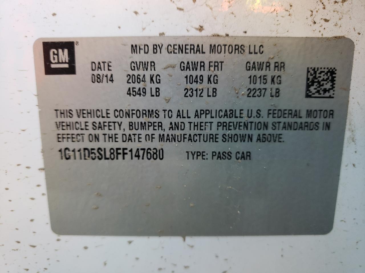 Photo 10 from auction – 2015 CHEVROLET MALIBU 2LT with VIN 1G11D5SL8FF147680