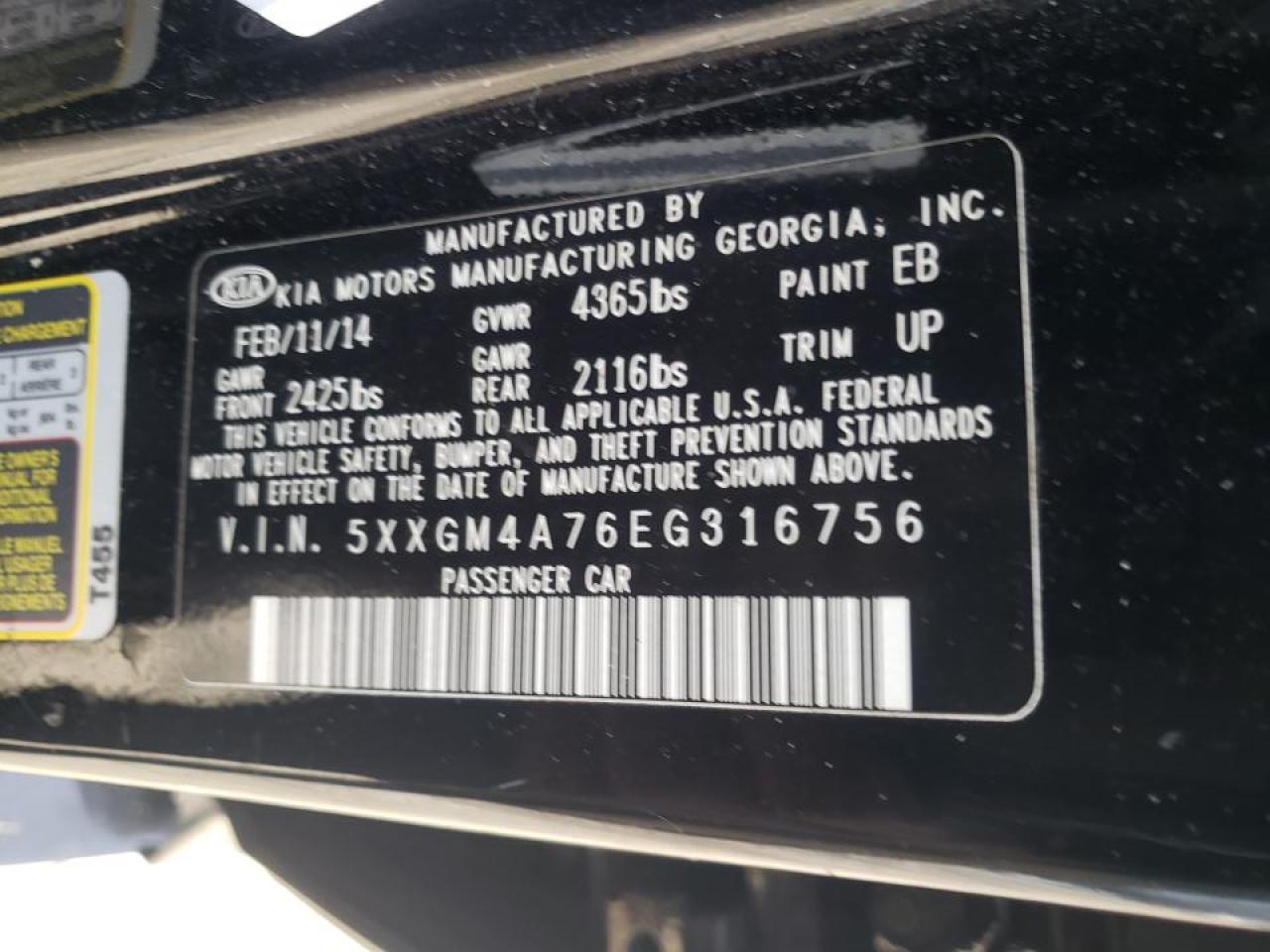 Photo 10 from auction – 2014 KIA OPTIMA LX with VIN 5XXGM4A76EG316756