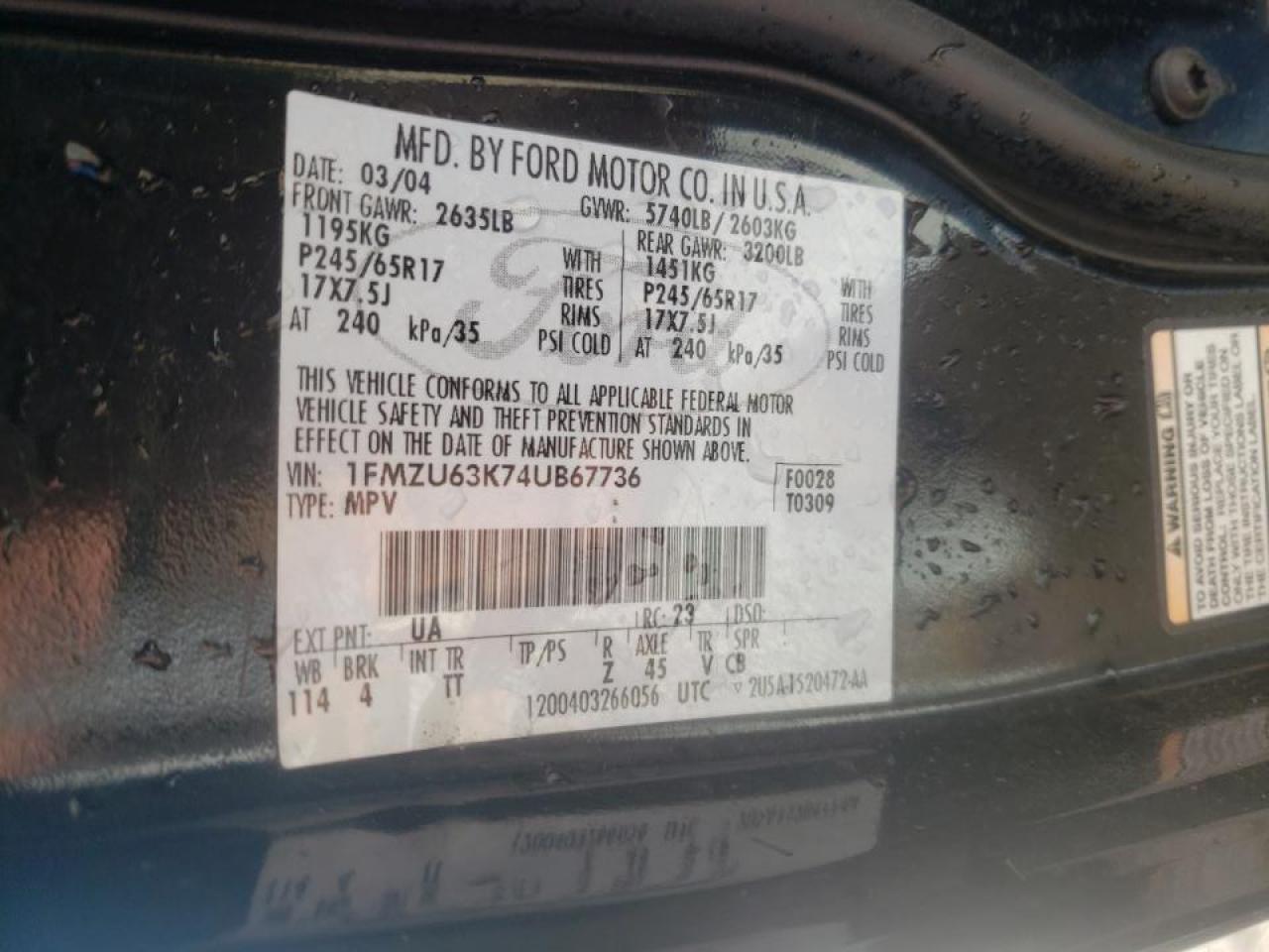 Фото 10 с аукциона – 2004 FORD EXPLORER X с VIN 1FMZU63K74UB67736