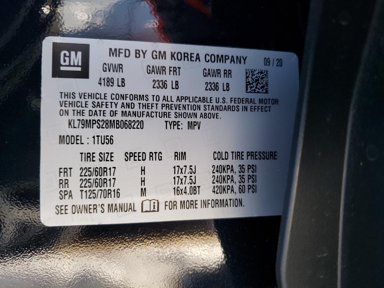Photo 10 from auction – 2021 CHEVROLET TRAILBLAZE with VIN KL79MPS28MB068220