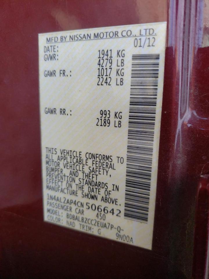 Photo 10 from auction – 2012 NISSAN ALTIMA with VIN 1N4AL2AP4CN506642