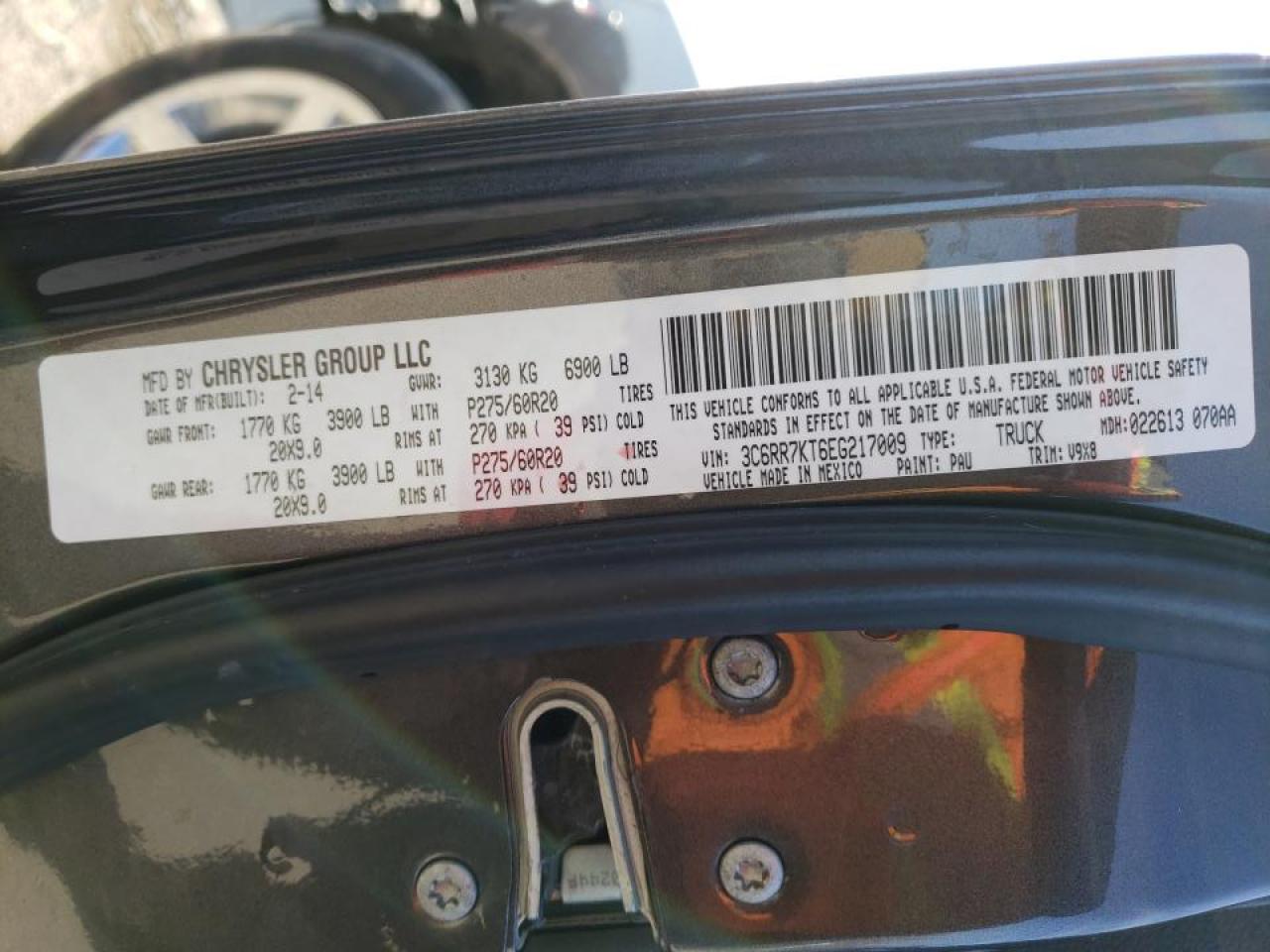 Photo 10 from auction – 2014 RAM 1500 ST with VIN 3C6RR7KT6EG217009