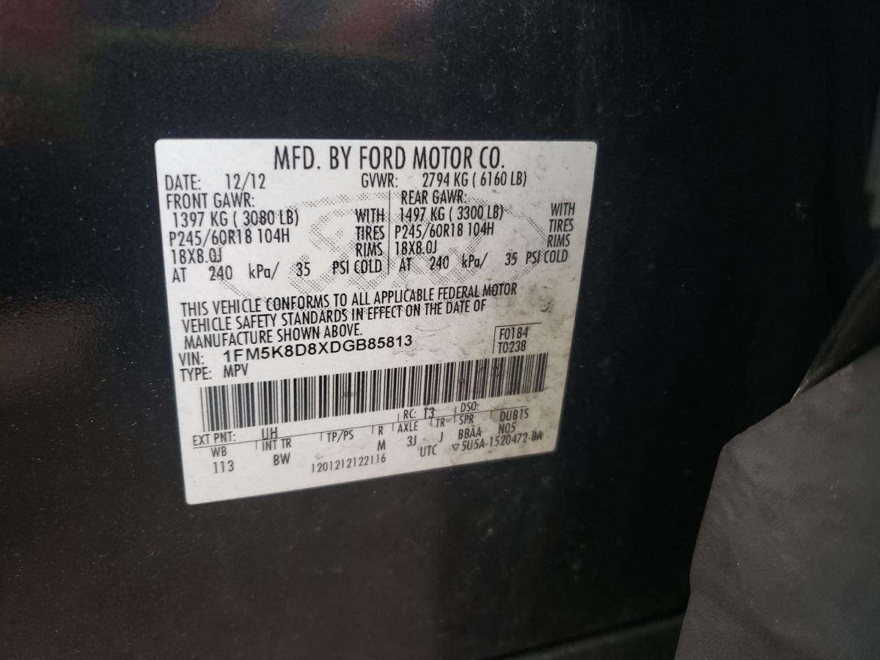 Photo 10 from auction – 2013 FORD EXPLORER X with VIN 1FM5K8D8XDGB85813