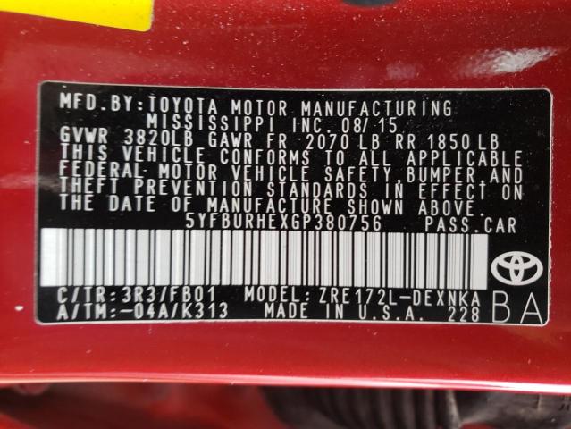 Photo 10 from auction – 2016 TOYOTA COROLLA L with VIN 5YFBURHEXGP380756