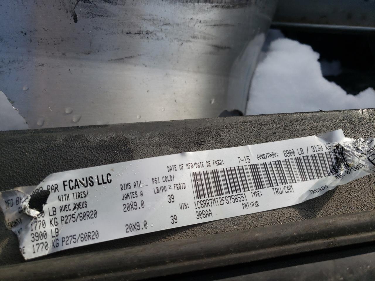 Photo 10 from auction – 2015 RAM 1500 SPORT with VIN 1C6RR7MT2FS758551
