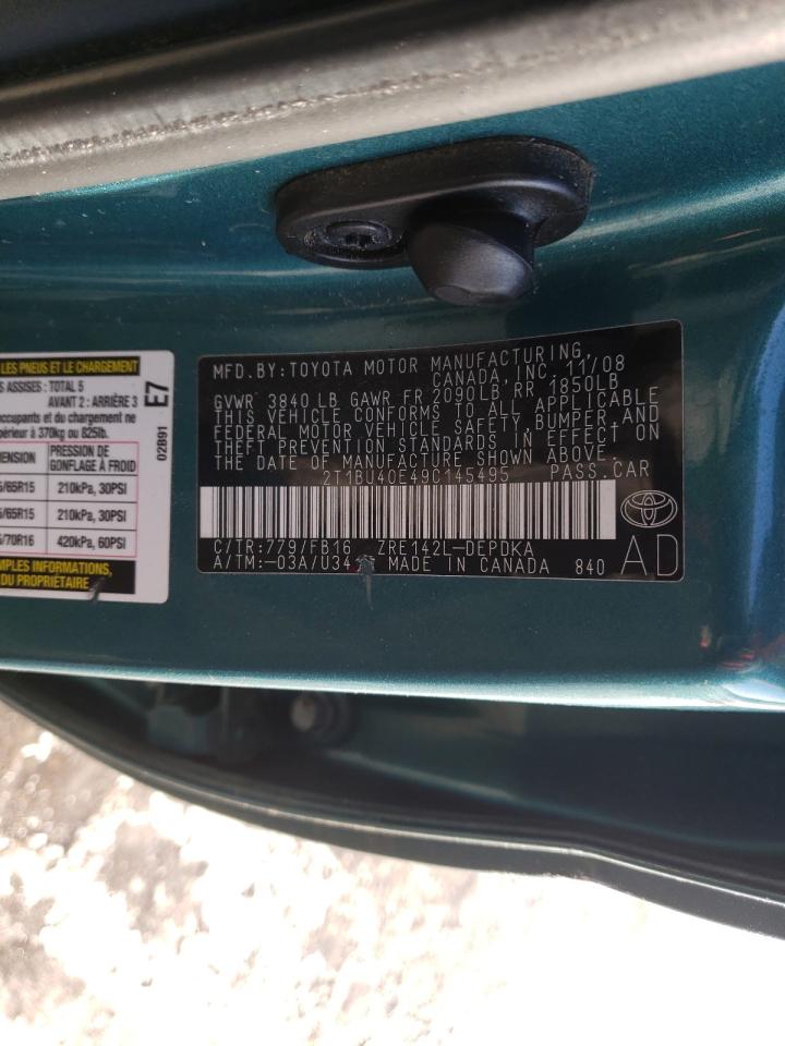 Photo 10 from auction – 2009 TOYOTA COROLLA BA with VIN 2T1BU40E49C145495