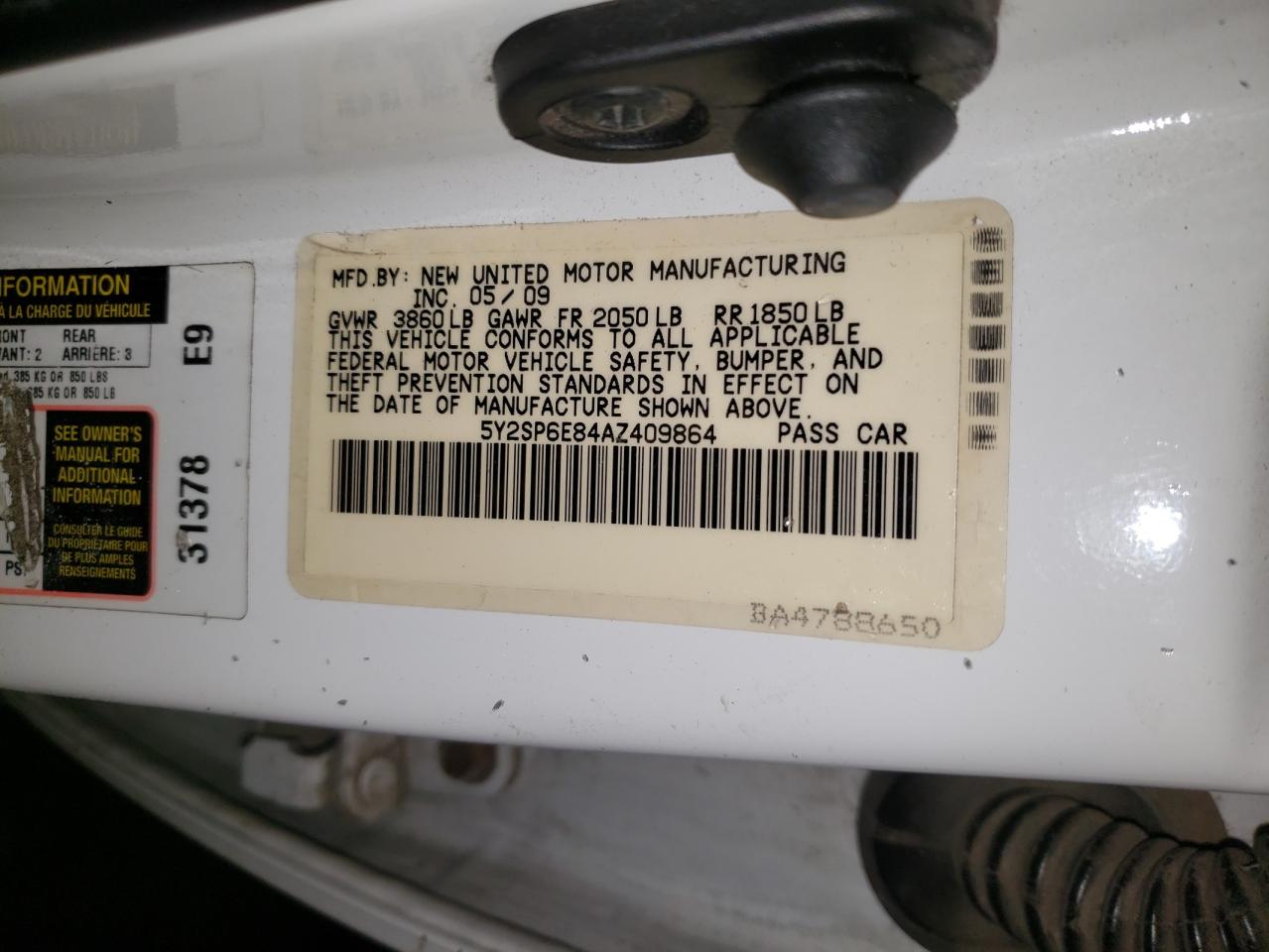 Photo 10 from auction – 2010 PONTIAC VIBE with VIN 5Y2SP6E84AZ409864