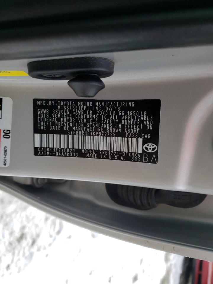 Photo 10 from auction – 2019 TOYOTA COROLLA L with VIN 5YFBURHE4KP872725