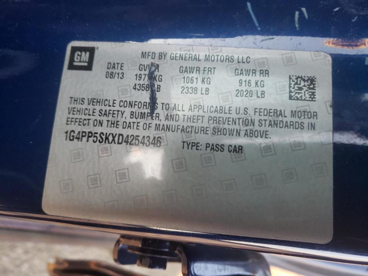 Foto 10 de la subasta – 2013 BUICK VERANO con VIN 1G4PP5SKXD4254346