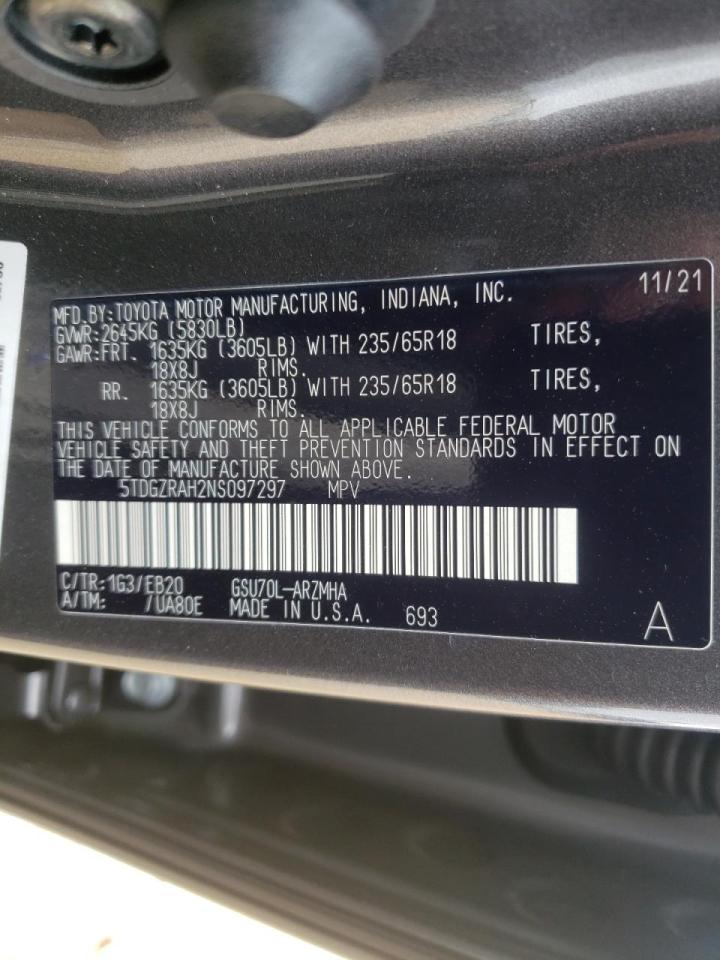 Photo 10 from auction – 2022 TOYOTA HIGHLANDER with VIN 5TDGZRAH2NS097297