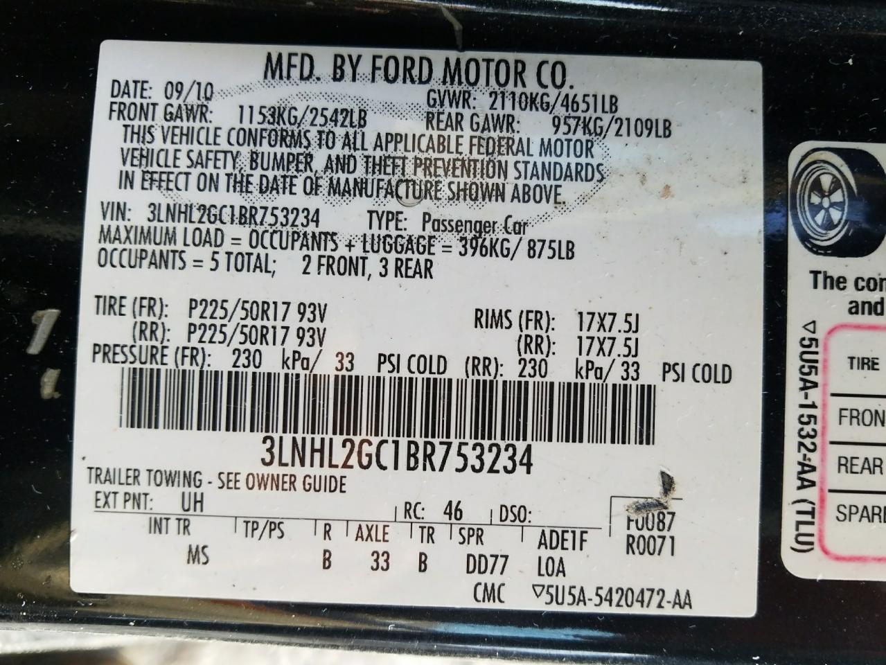 Photo 10 from auction – 2011 LINCOLN MKZ with VIN 3LNHL2GC1BR753234