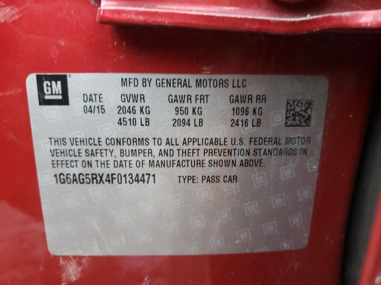 Photo 10 from auction – 2015 CADILLAC ATS with VIN 1G6AG5RX4F0134471