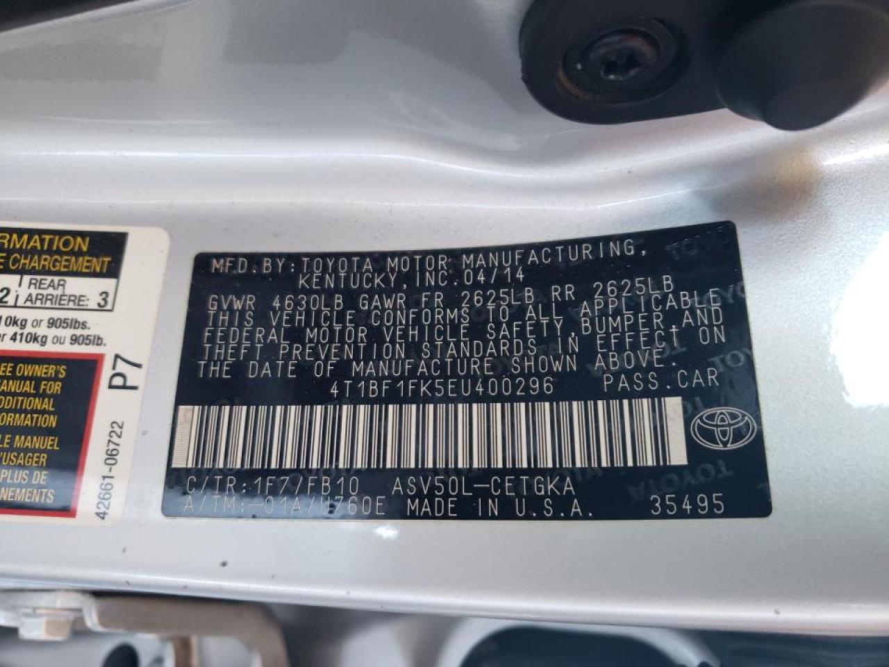 Photo 10 from auction – 2014 TOYOTA CAMRY with VIN 4T1BF1FK5EU400296