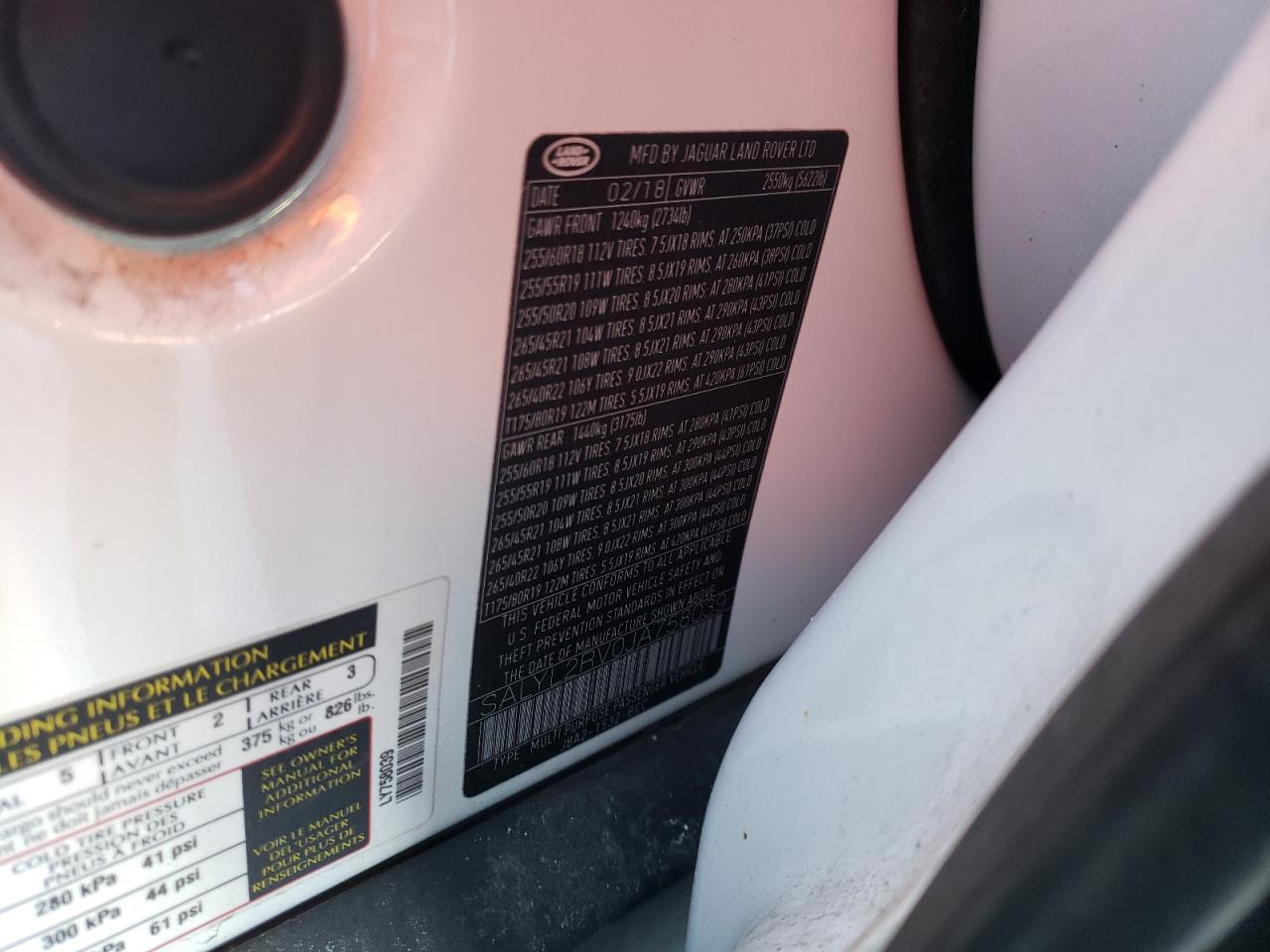 Photo 10 from auction – 2018 LAND ROVER RANGE ROVE with VIN SALYL2RV0JA758039